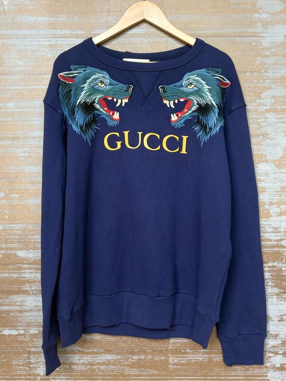 Gucci Wolf Head Appliqué Sweatshirt Logo Streetwear Classic Mens L